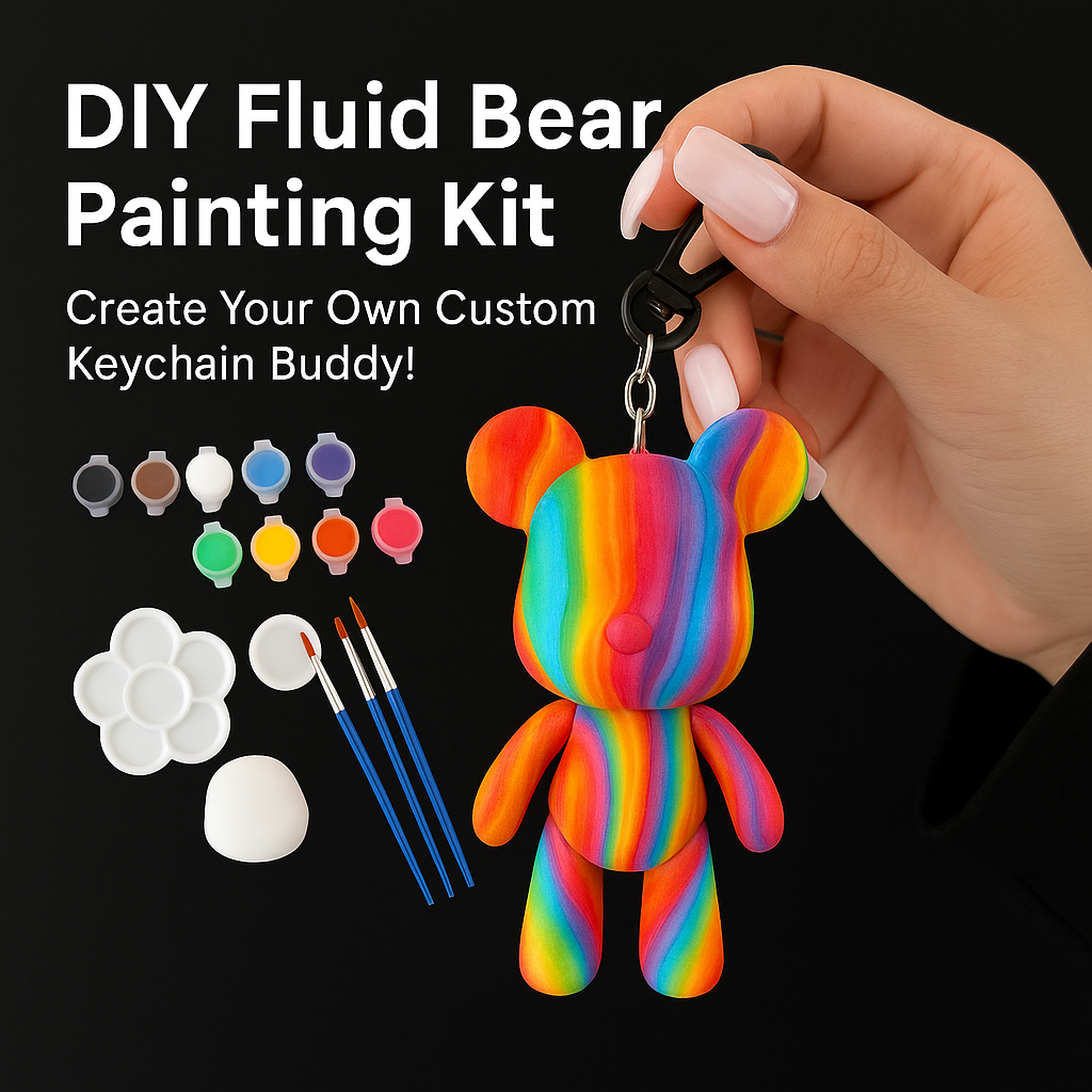 DIY Fluid Violent Bear Material Bag Keychain White Body