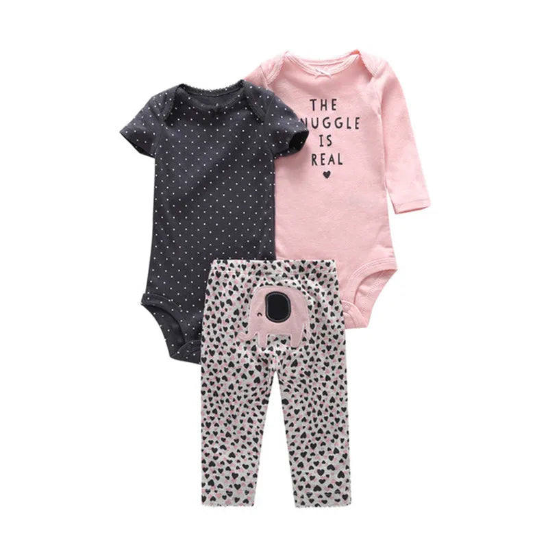 Baby Clothes Set – 100% Cotton Cartoon Bodysuit & Pants for Newborn Boys & Girls