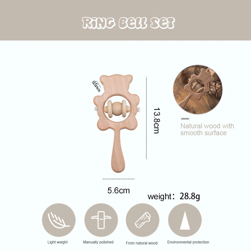 Wooden Baby Rattle Set – Montessori Beech Handheld Sound Toys for Newborns & Infants