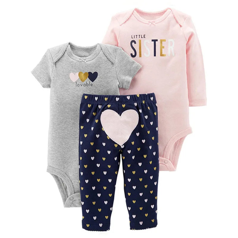 Baby Clothes Set – 100% Cotton Cartoon Bodysuit & Pants for Newborn Boys & Girls