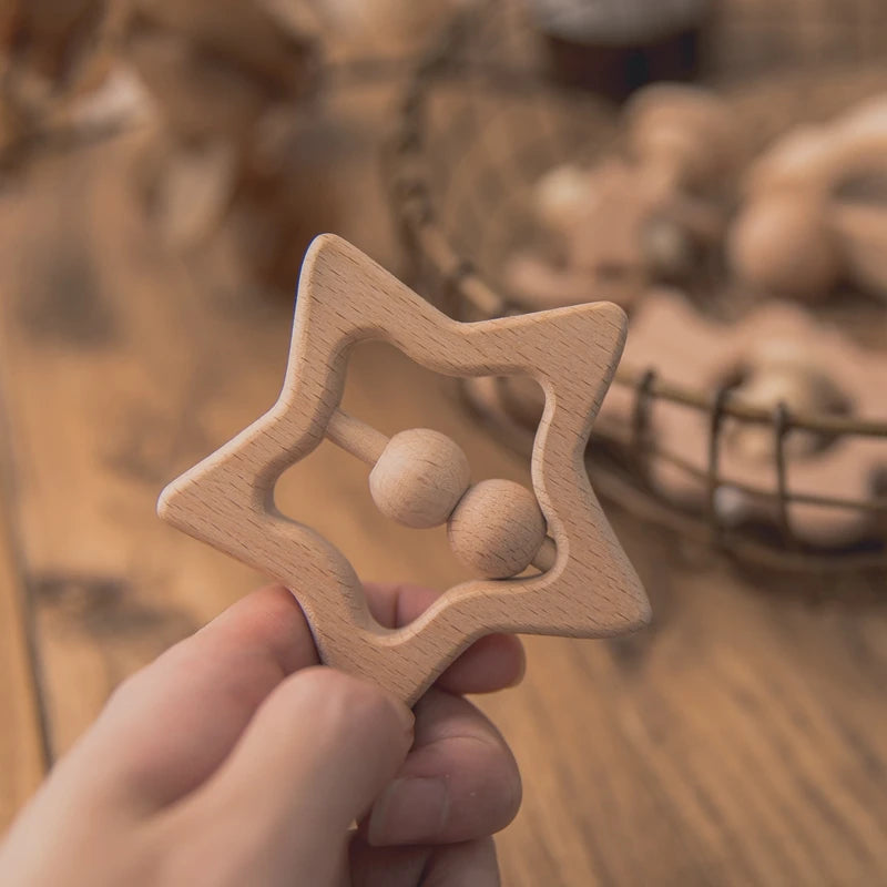 Wooden Baby Rattle Set – Montessori Beech Handheld Sound Toys for Newborns & Infants