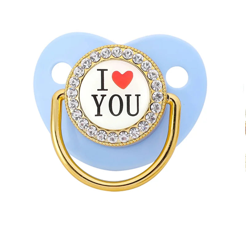 Bling Baby Pacifier – BPA-Free Silicone Dummy with "I Love Mum & Dad" Design (Newborn Shower Gift)