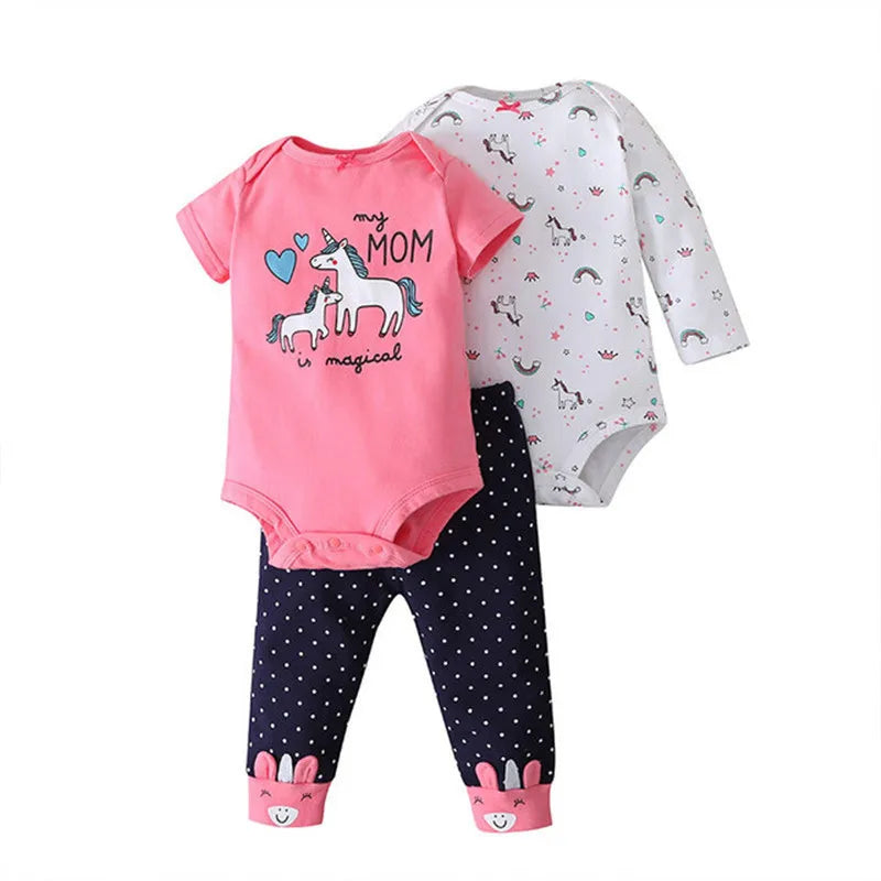 Baby Clothes Set – 100% Cotton Cartoon Bodysuit & Pants for Newborn Boys & Girls