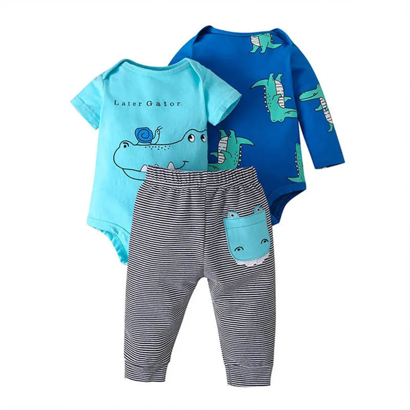 Baby Clothes Set – 100% Cotton Cartoon Bodysuit & Pants for Newborn Boys & Girls