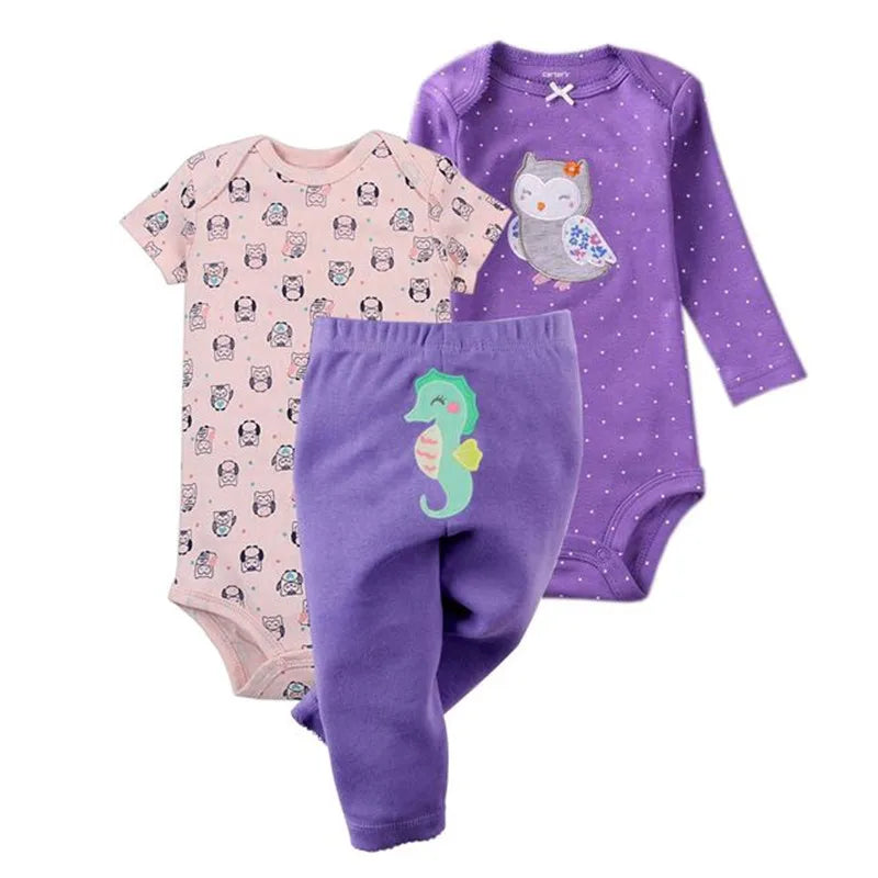 Baby Clothes Set – 100% Cotton Cartoon Bodysuit & Pants for Newborn Boys & Girls