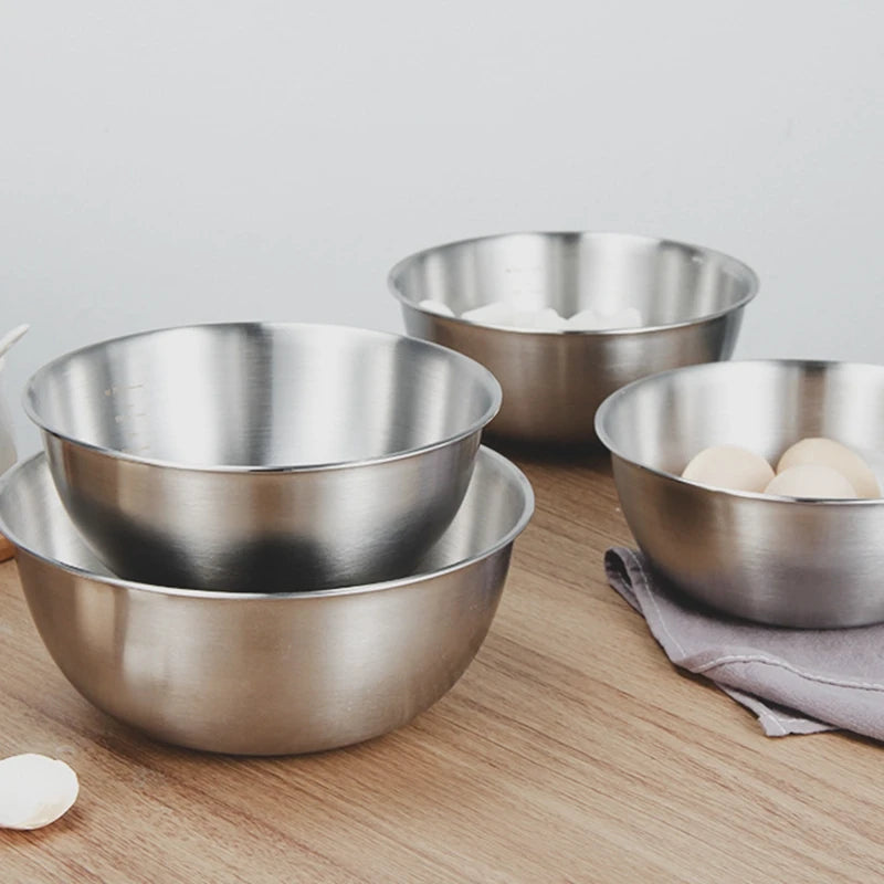Stainless Steel Mixing Bowl Set with Measurement Scale – Cooking, Baking & Salad Bowls