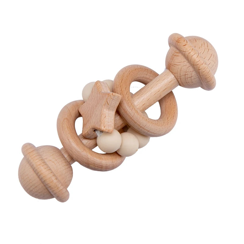 Wooden Baby Rattle Set – Montessori Beech Handheld Sound Toys for Newborns & Infants