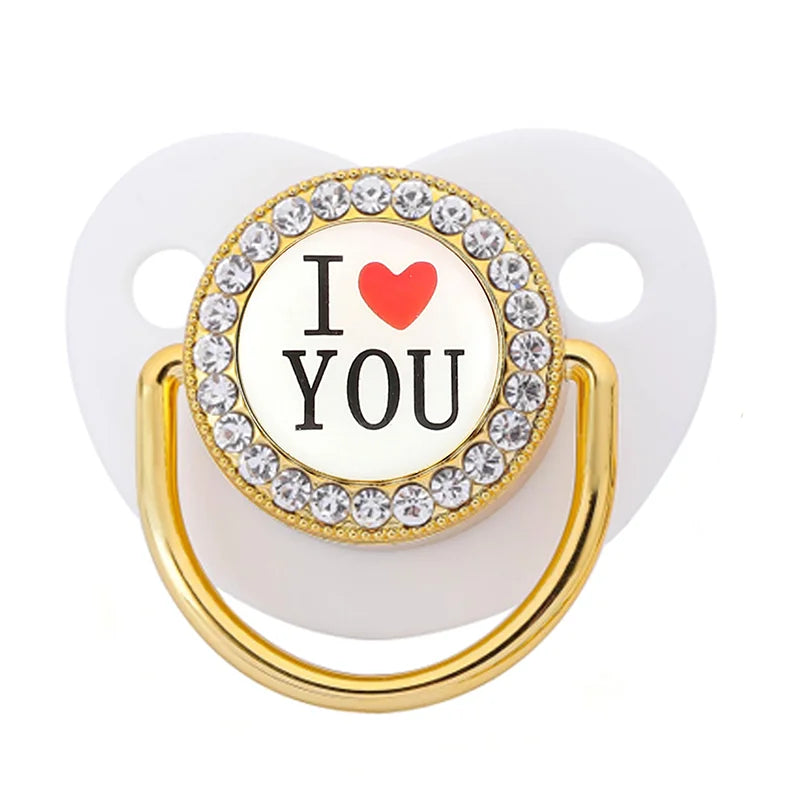 Bling Baby Pacifier – BPA-Free Silicone Dummy with "I Love Mum & Dad" Design (Newborn Shower Gift)