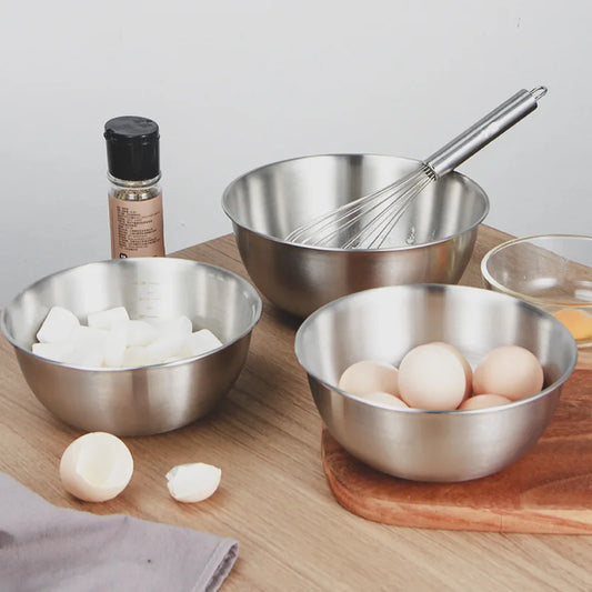Stainless Steel Mixing Bowl Set with Measurement Scale – Cooking, Baking & Salad Bowls