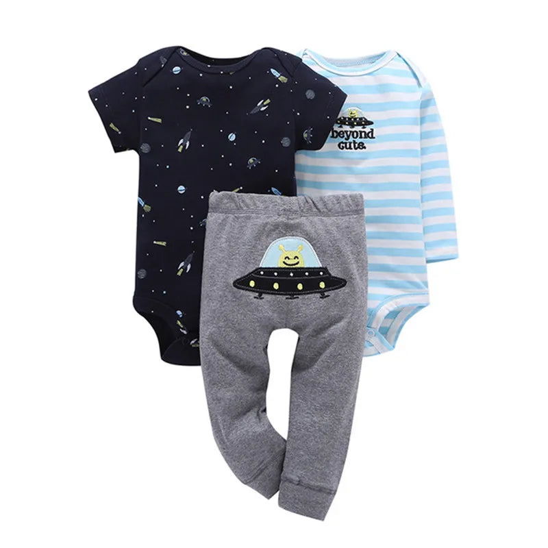 Baby Clothes Set – 100% Cotton Cartoon Bodysuit & Pants for Newborn Boys & Girls