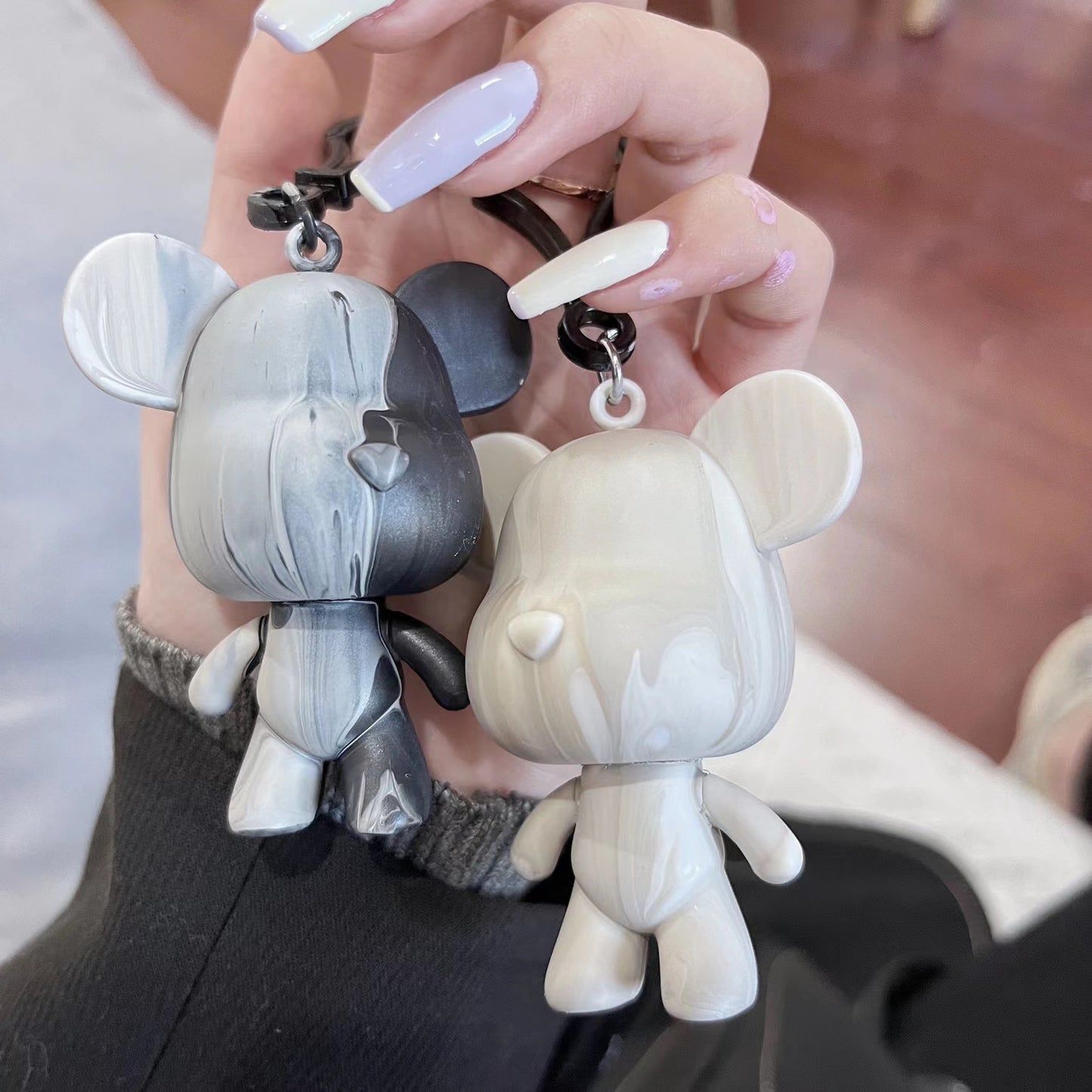 DIY Fluid Violent Bear Material Bag Keychain White Body