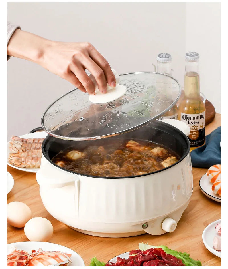 Mini Multi-Function Electric Cooker with Hot Pot & Steamer – Non-Stick 220V Portable Cooker for 1–2 People