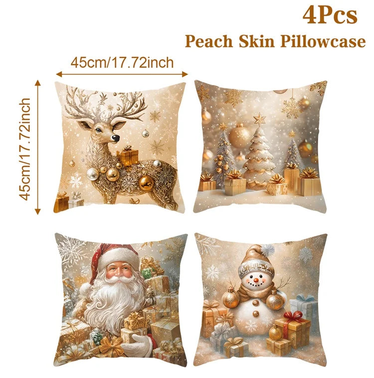 4PCS Merry Christmas Pillow Covers – Holiday Decor Set