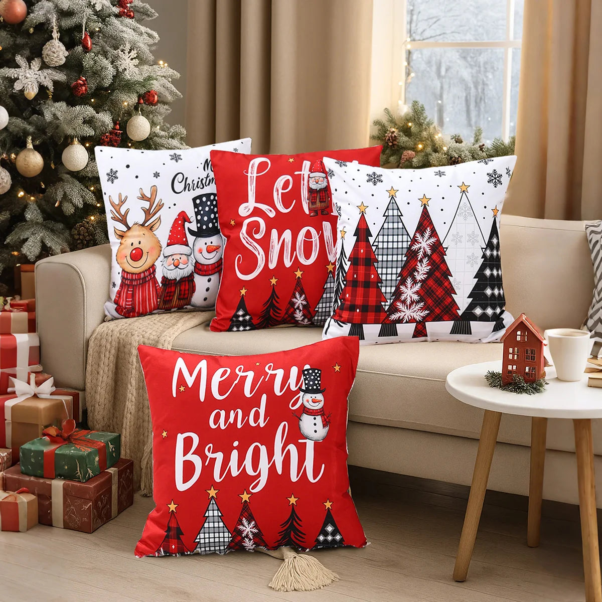 4PCS Merry Christmas Pillow Covers – Holiday Decor Set