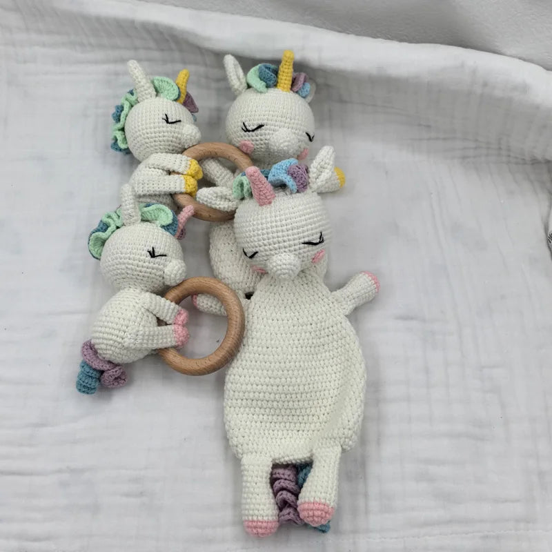 Baby Lovey Security Blanket with Animal Rattle – Soft Cotton Burp Cloth & Bib Combo (Newborn Shower Gift)