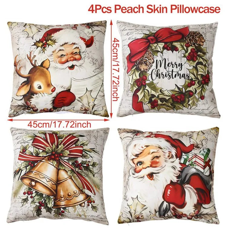 4PCS Merry Christmas Pillow Covers – Holiday Decor Set