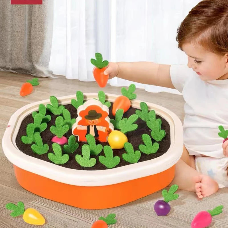 Montessori Toys for Toddlers – Educational Pull Carrot Game, Shape Sorter & Counting Toy Set for Kids A