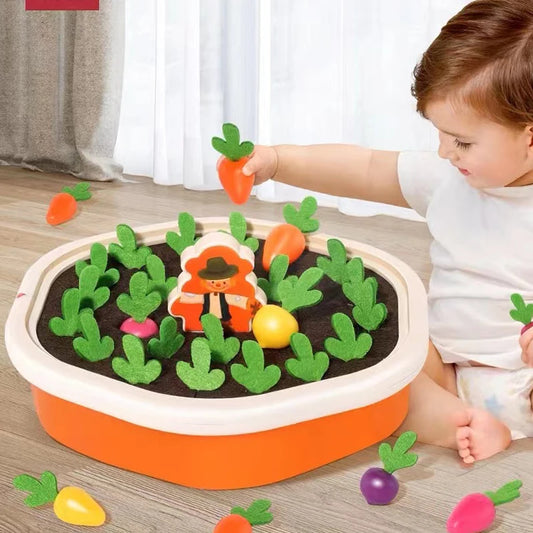 Montessori Toys for Toddlers – Educational Pull Carrot Game, Shape Sorter & Counting Toy Set for Kids A