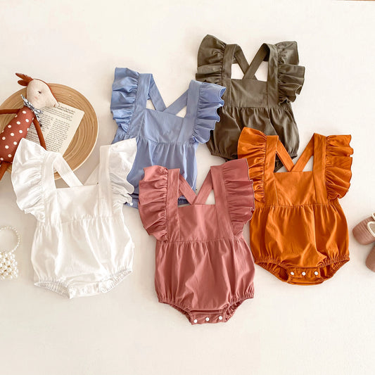 Baby Girl Romper – Solid Cotton Sleeveless Jumpsuit for Summer (0–24 Months)