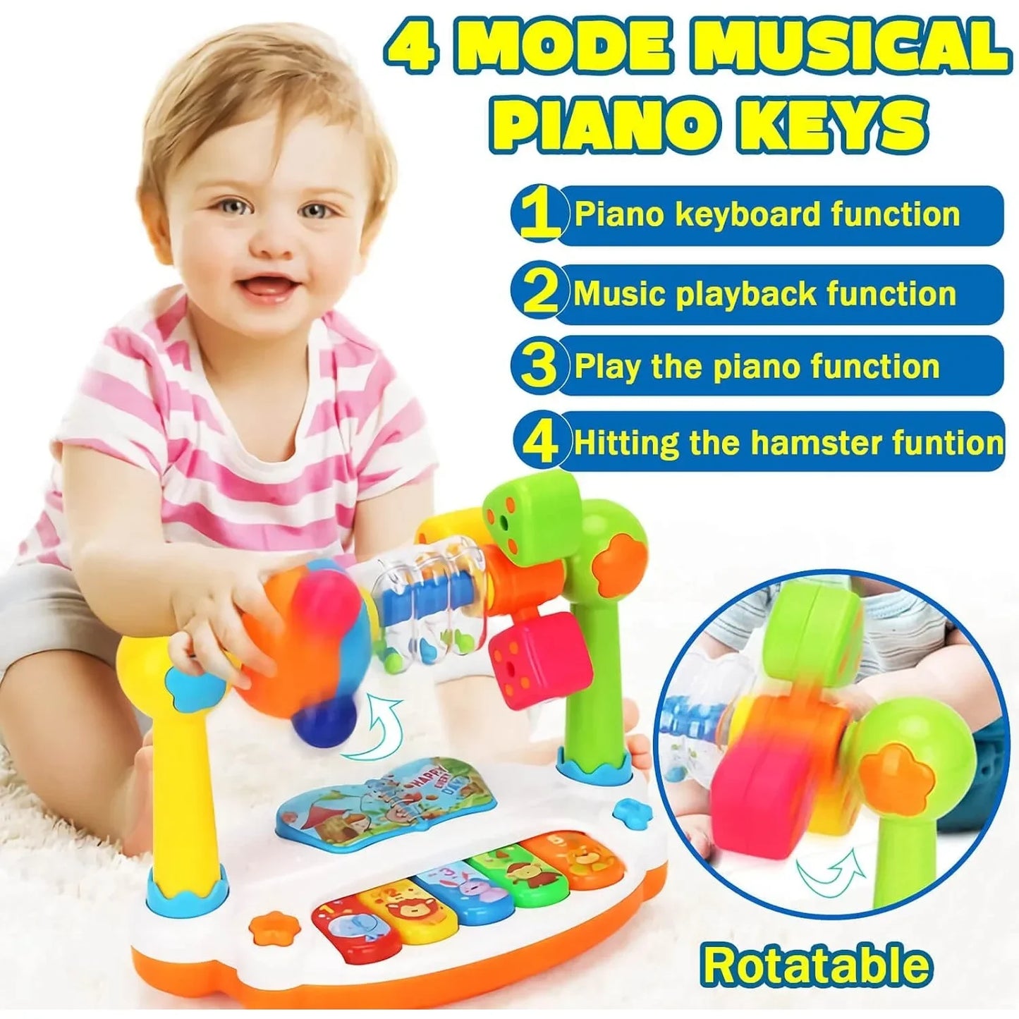 Toddler Musical Piano Toy – Rotating Keyboard with Lights and Sounds for Early Learning