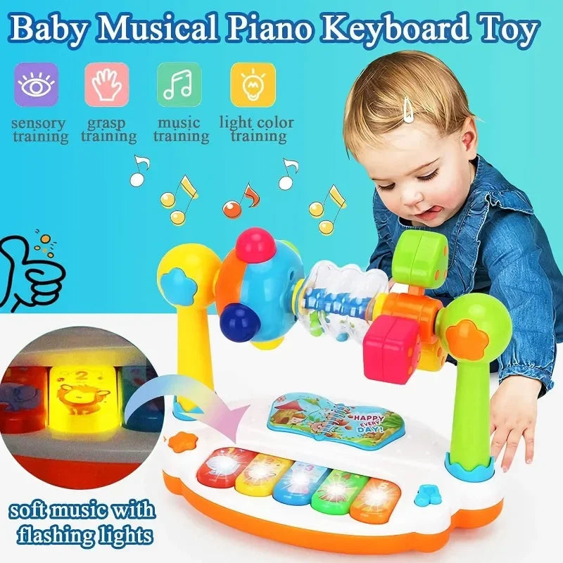 Toddler Musical Piano Toy – Rotating Keyboard with Lights and Sounds for Early Learning