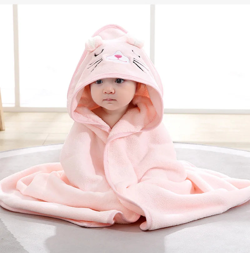 Cartoon Animal Hooded Baby Bath Towel – Soft Newborn Swaddle Blanket & Toddler Bathrobe (Unisex)