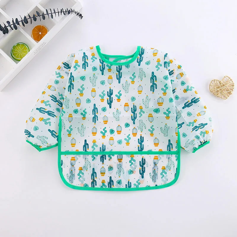 Waterproof Long Sleeve Baby Bib – Cute Toddler Feeding Apron & Art Smock (0–6 Years)