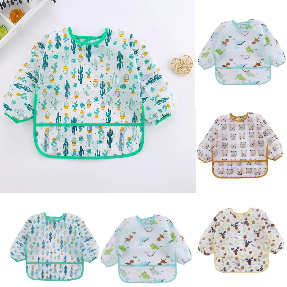 Waterproof Long Sleeve Baby Bib – Cute Toddler Feeding Apron & Art Smock (0–6 Years)