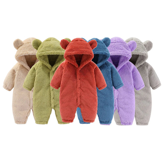 Baby Snowsuit Romper – Warm Fleece Hooded Jumpsuit for Newborn Boys & Girls (0-12M)