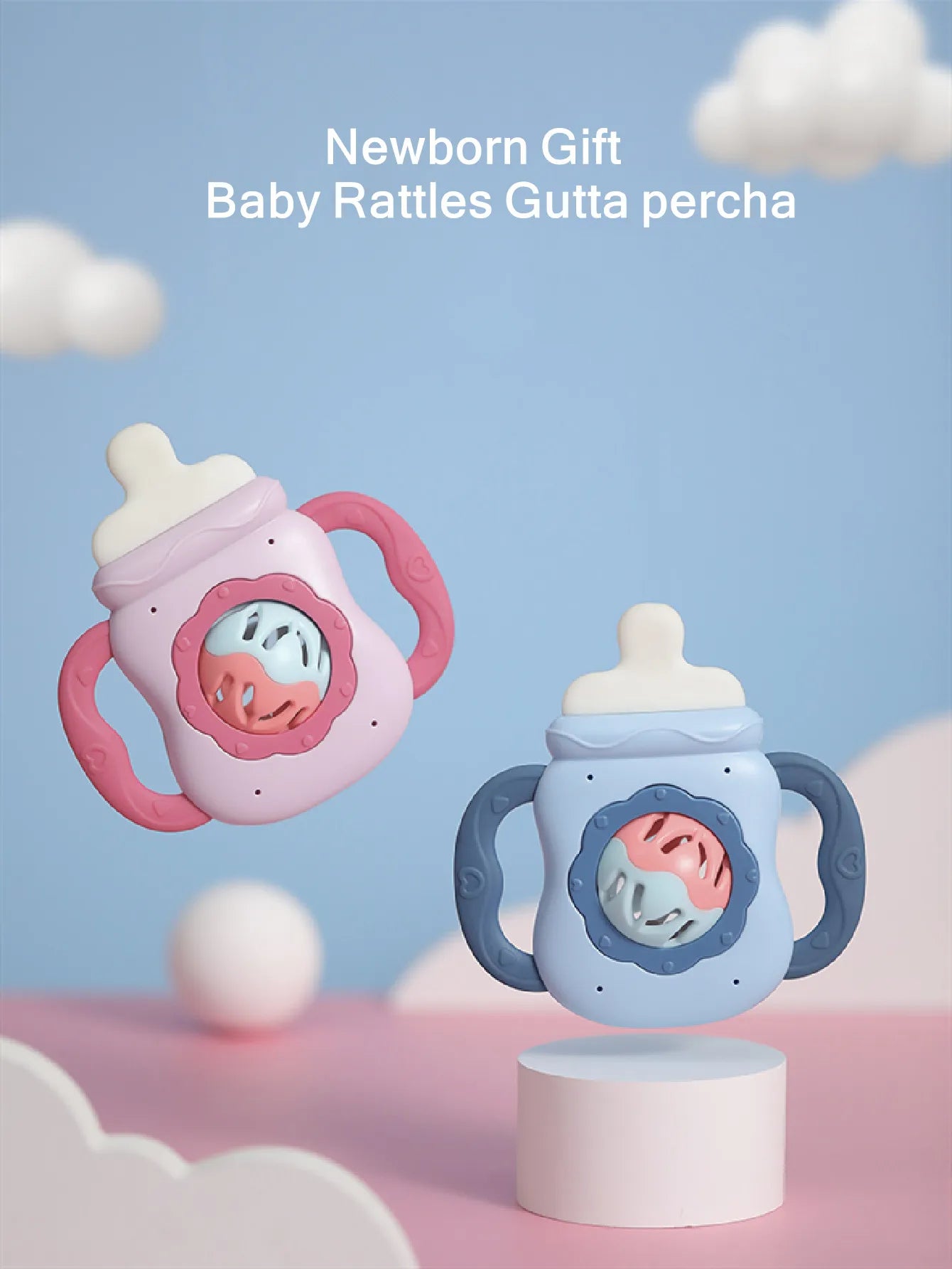 Baby Bottle Rattle Teether – Soft Handheld Toy for Newborns (BPA-Free, Bite-Safe)