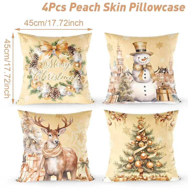 4PCS Merry Christmas Pillow Covers – Holiday Decor Set