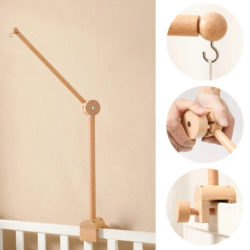 Baby Crib Mobile – Forest Animal Hanging Rattle Toy with Wooden Arm (0–12 Months)
