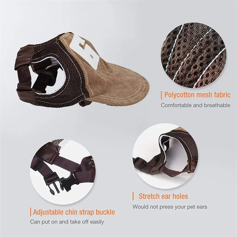 Adjustable Dog Baseball Cap – Pet Sun Hat with Ear Holes for Small, Medium & Large Dogs and Cats