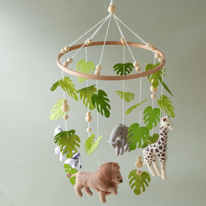 Baby Crib Mobile – Forest Animal Hanging Rattle Toy with Wooden Arm (0–12 Months)