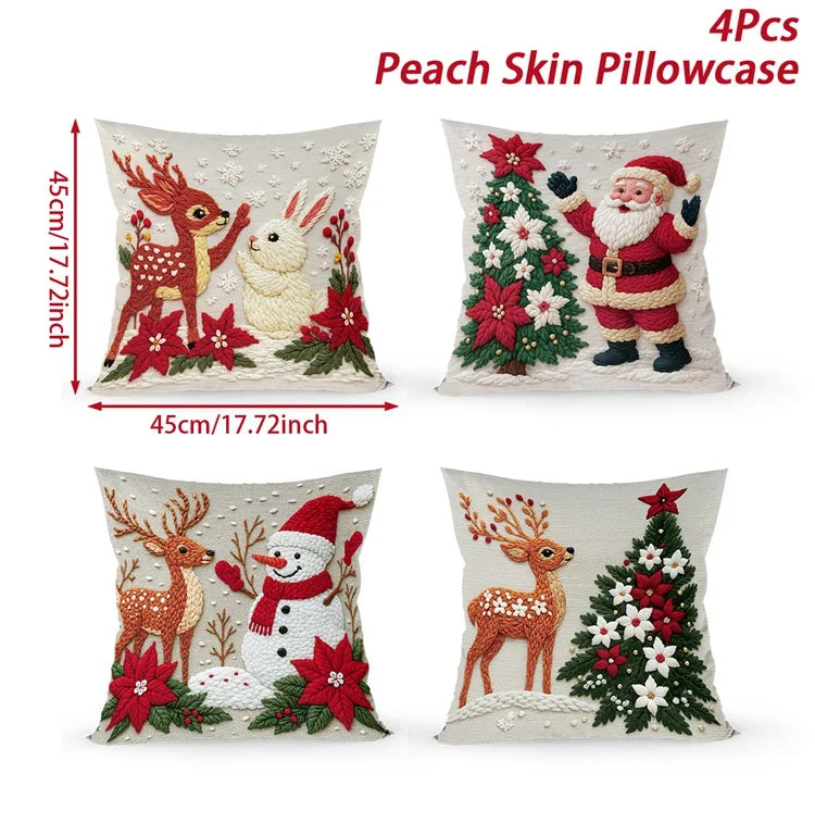 4PCS Merry Christmas Pillow Covers – Holiday Decor Set