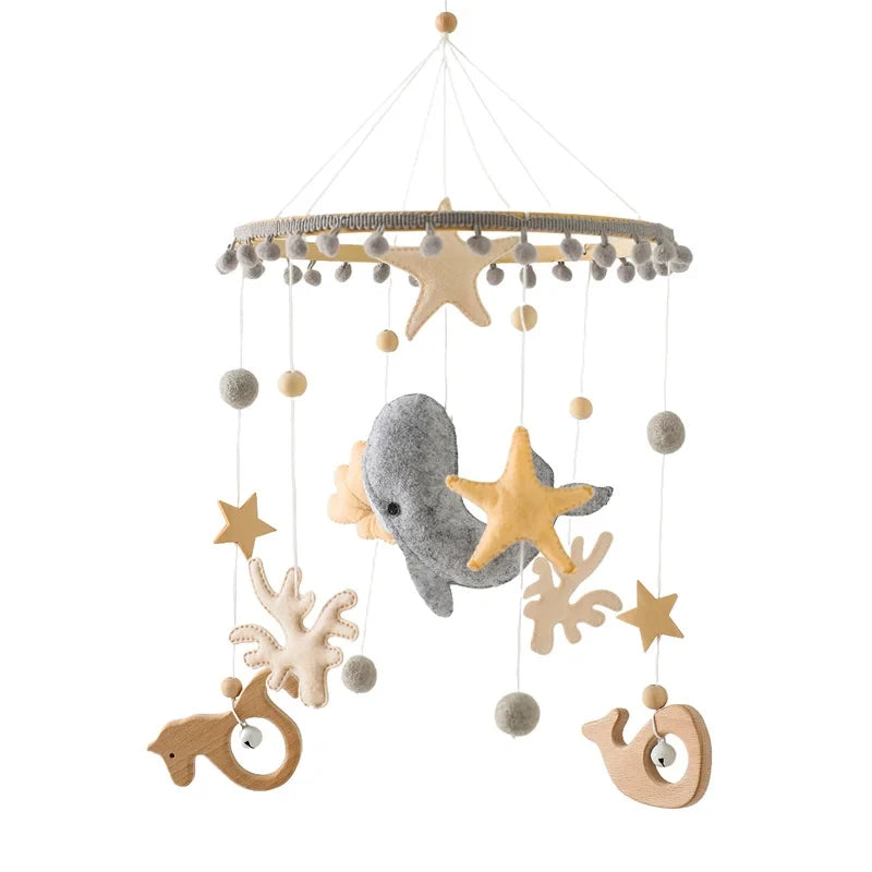 Baby Crib Mobile – Forest Animal Hanging Rattle Toy with Wooden Arm (0–12 Months)