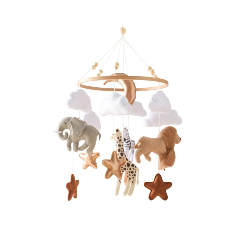 Baby Crib Mobile – Forest Animal Hanging Rattle Toy with Wooden Arm (0–12 Months)