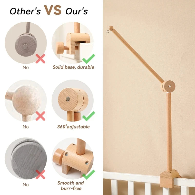 Baby Crib Mobile – Forest Animal Hanging Rattle Toy with Wooden Arm (0–12 Months)