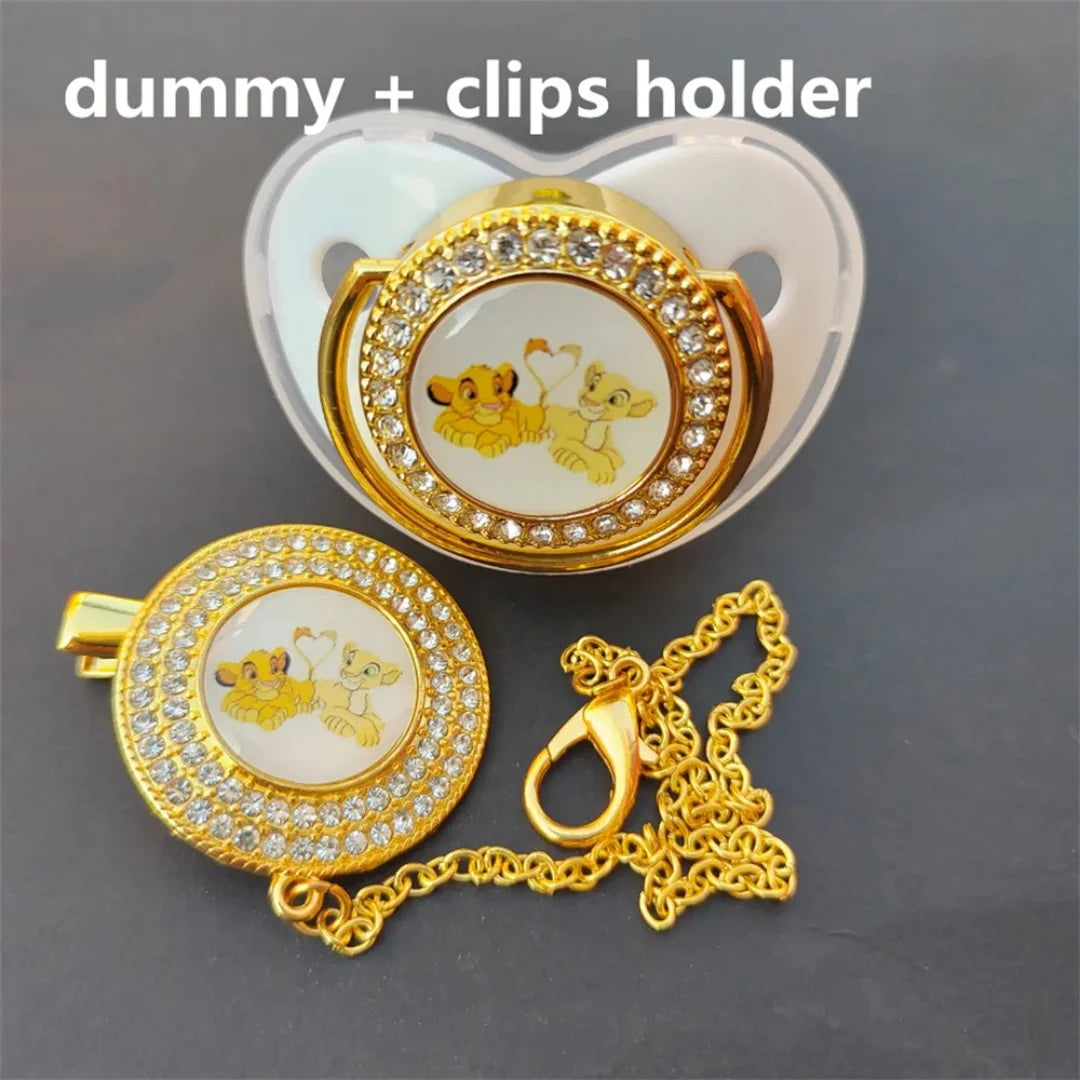 Disney Lion King Bling Pacifier Clip & Teether Set – Rhinestone Baby Soother with Cover (0–24 Months)