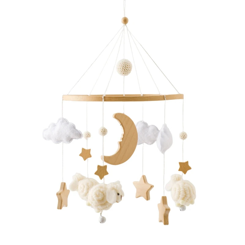Baby Crib Mobile – Forest Animal Hanging Rattle Toy with Wooden Arm (0–12 Months)