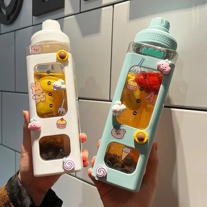 Kawaii Straw Water Bottle – Cute Leak-Proof Drink Bottle