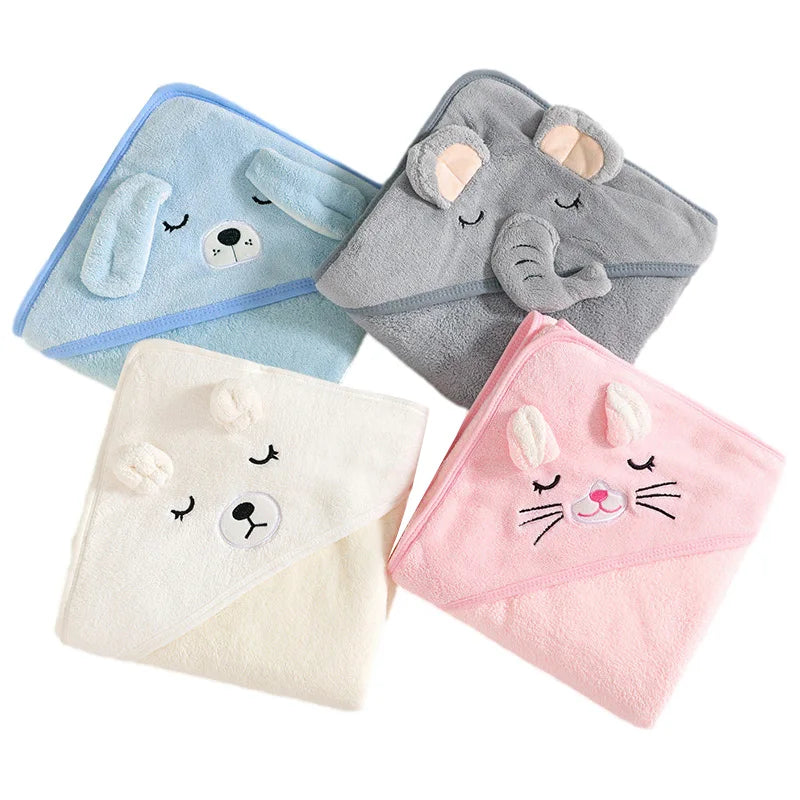 Cartoon Animal Hooded Baby Bath Towel – Soft Newborn Swaddle Blanket & Toddler Bathrobe (Unisex)