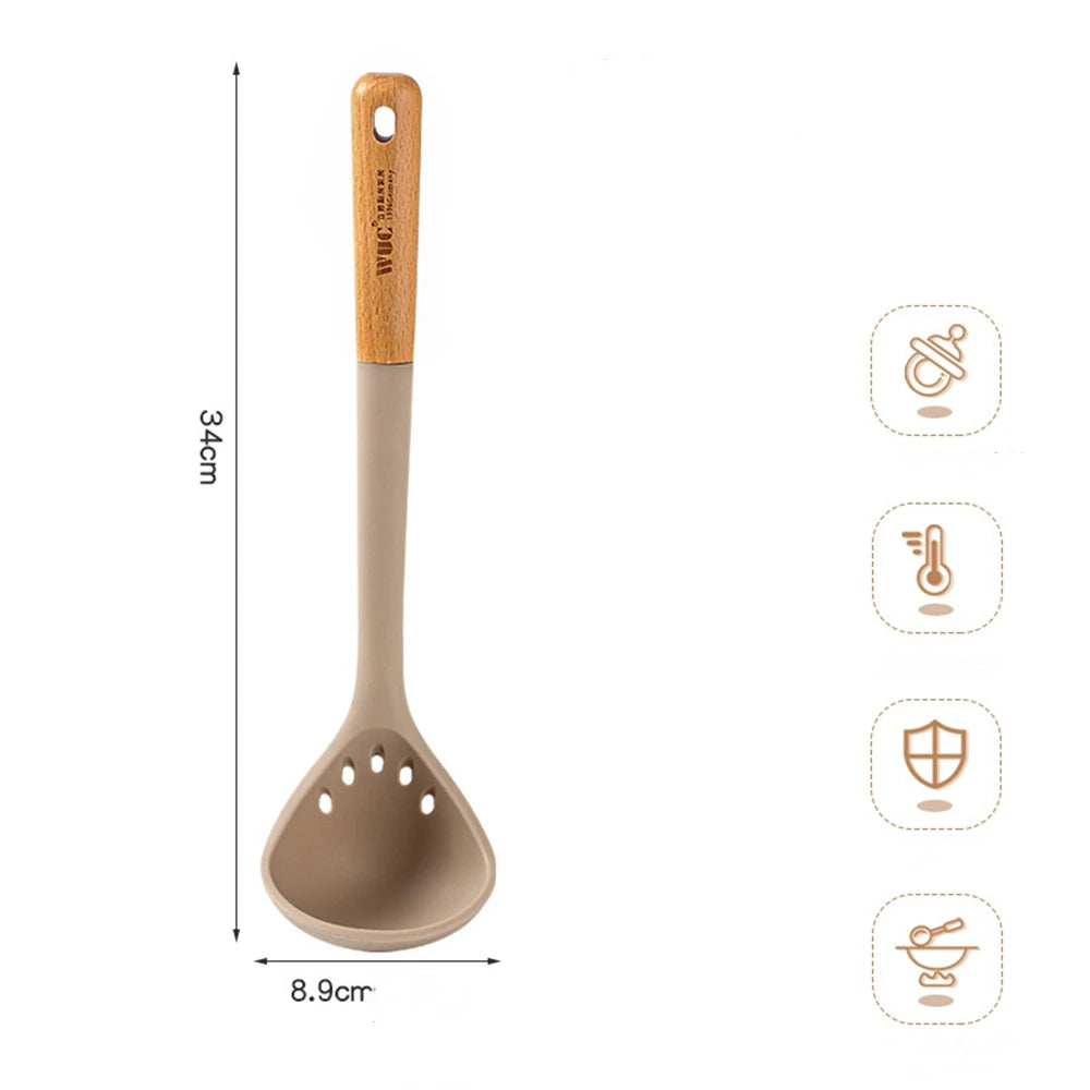 Silicone Cooking Utensils with Wooden Handle – Heat Resistant Non-Stick Kitchen Tools