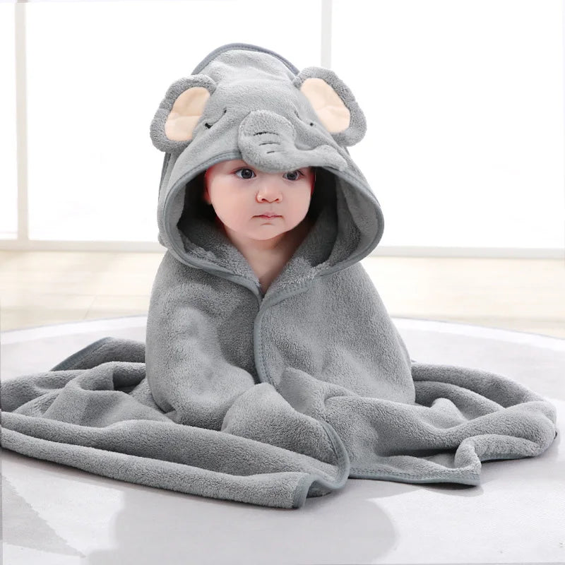 Cartoon Animal Hooded Baby Bath Towel – Soft Newborn Swaddle Blanket & Toddler Bathrobe (Unisex)