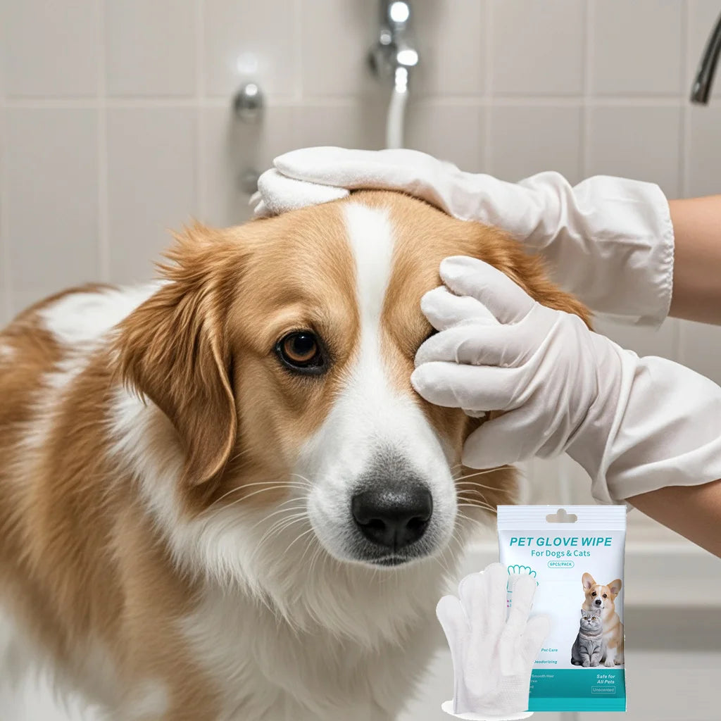 Pet Cleaning Gloves – Disposable Bath & Grooming Wipes for Dogs & Cats (No-Rinse, Odor-Removing, Moisturizing)