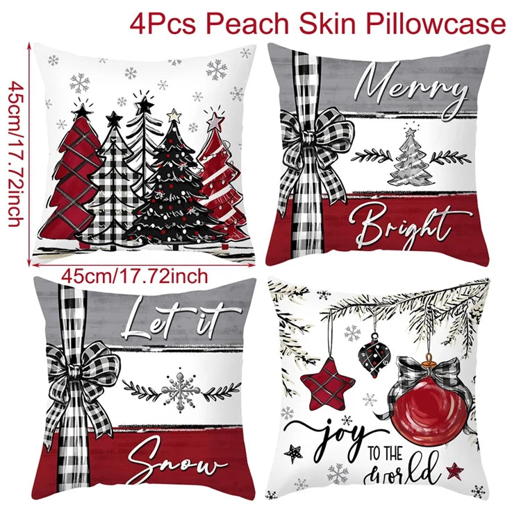 4PCS Merry Christmas Pillow Covers – Holiday Decor Set