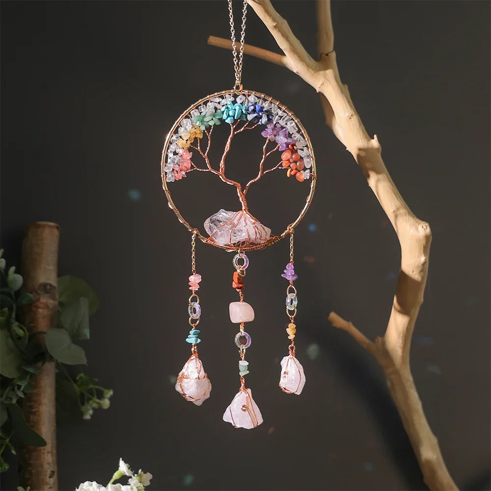 Crystal Sun & Moon Wind Chime – Rainbow Dream Catcher Hanging for Home & Garden Decor