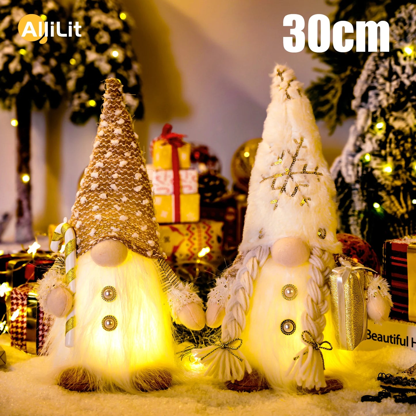 LED Christmas Gnome – Glowing Faceless Doll Decoration 30cm