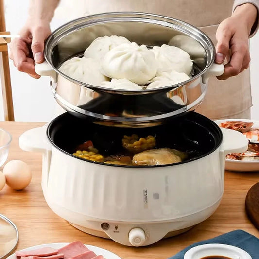 Mini Multi-Function Electric Cooker with Hot Pot & Steamer – Non-Stick 220V Portable Cooker for 1–2 People