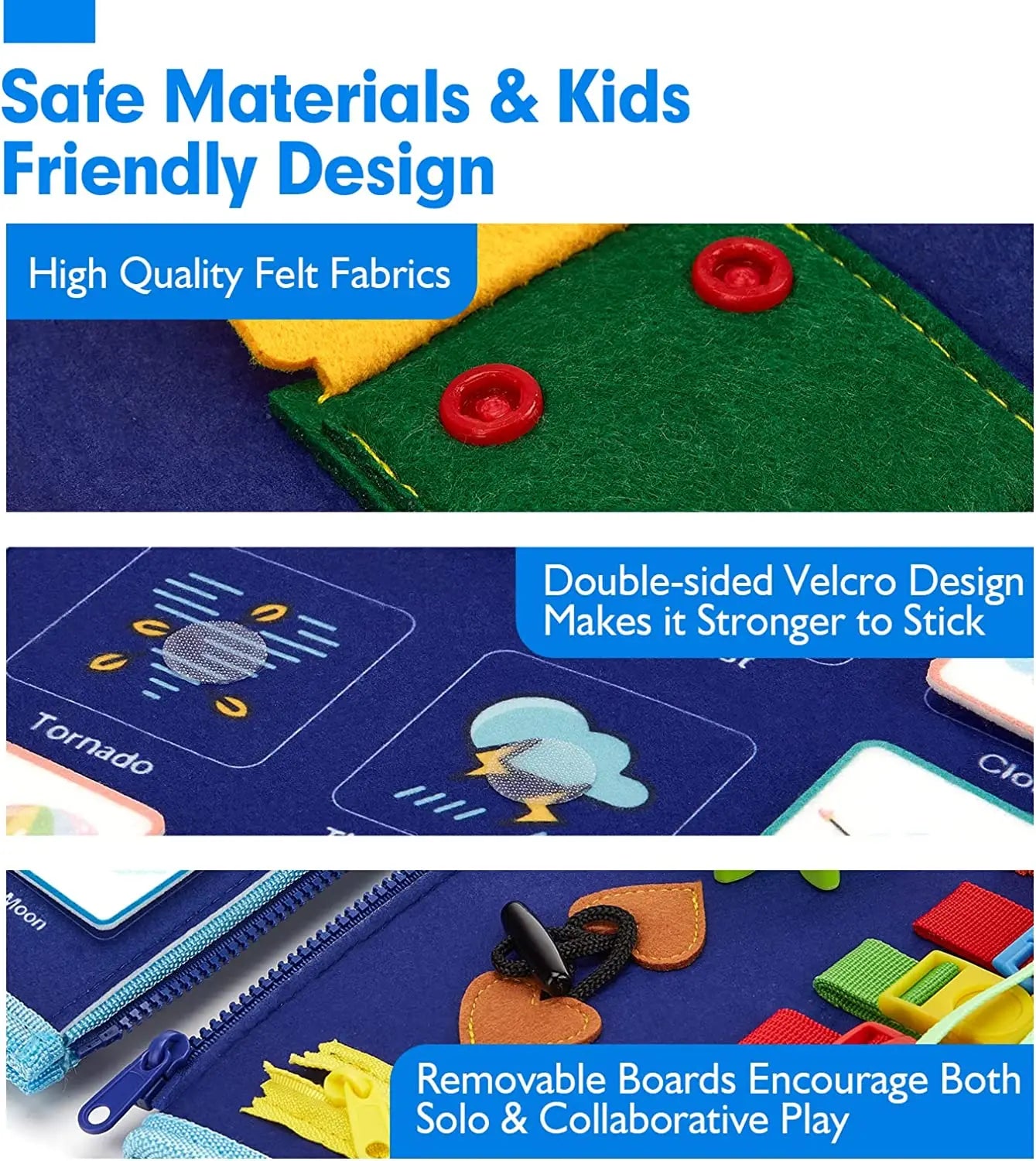 Montessori Toddler Busy Board – Sensory Learning Toy for Fine Motor Skills, Zippers, Buckles & Laces – Travel Toy for 1-4 Year Olds